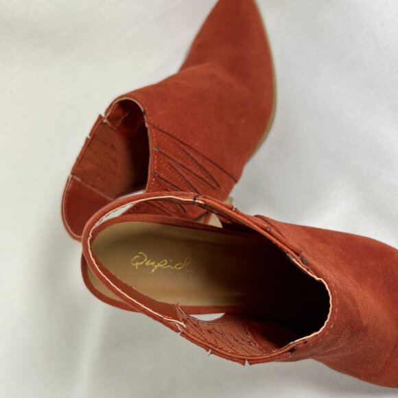 Qupid pointed toe chunky wood heel brick fox open back bootie womans sz 6 - Picture 8 of 12